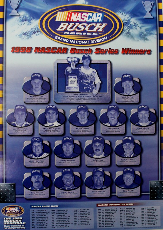 Vtg 1998 Nascar Busch Series Winners Racing Poster Dale Jr Budweiser Beer
