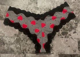 VICTORIA'S SECRET SEXY LITTLE THINGS M SMOOTH RED HEART LACE RARE CHEEKY PANTIES