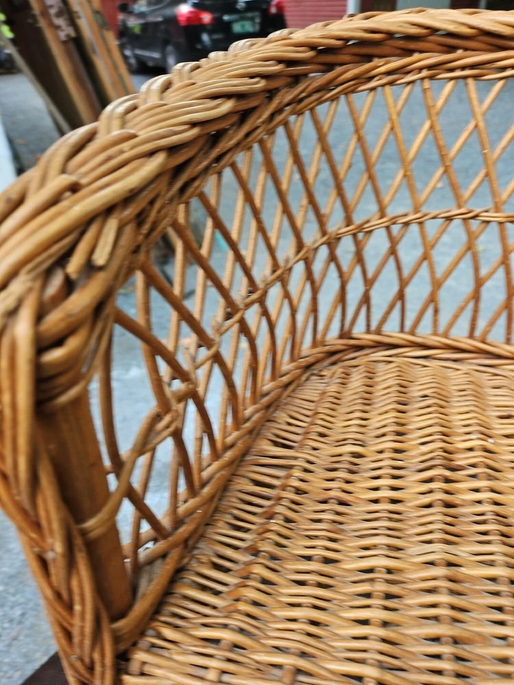 Silla con brazo de mimbre tejida de ratán vintage/infantil 11x20x13 borde trenzado Foto 3 de 4