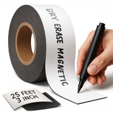 Magnetic Dry Erase Tape 25 Feet 3 Inch - White Magnetic Strip Blank Magnets t...