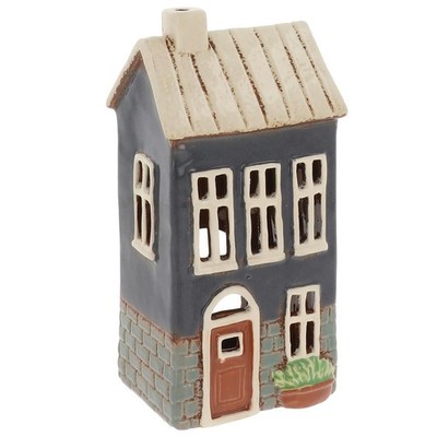 Shudehill Giftware Village Pottery Blue Brick House Teelichthalter Keramik