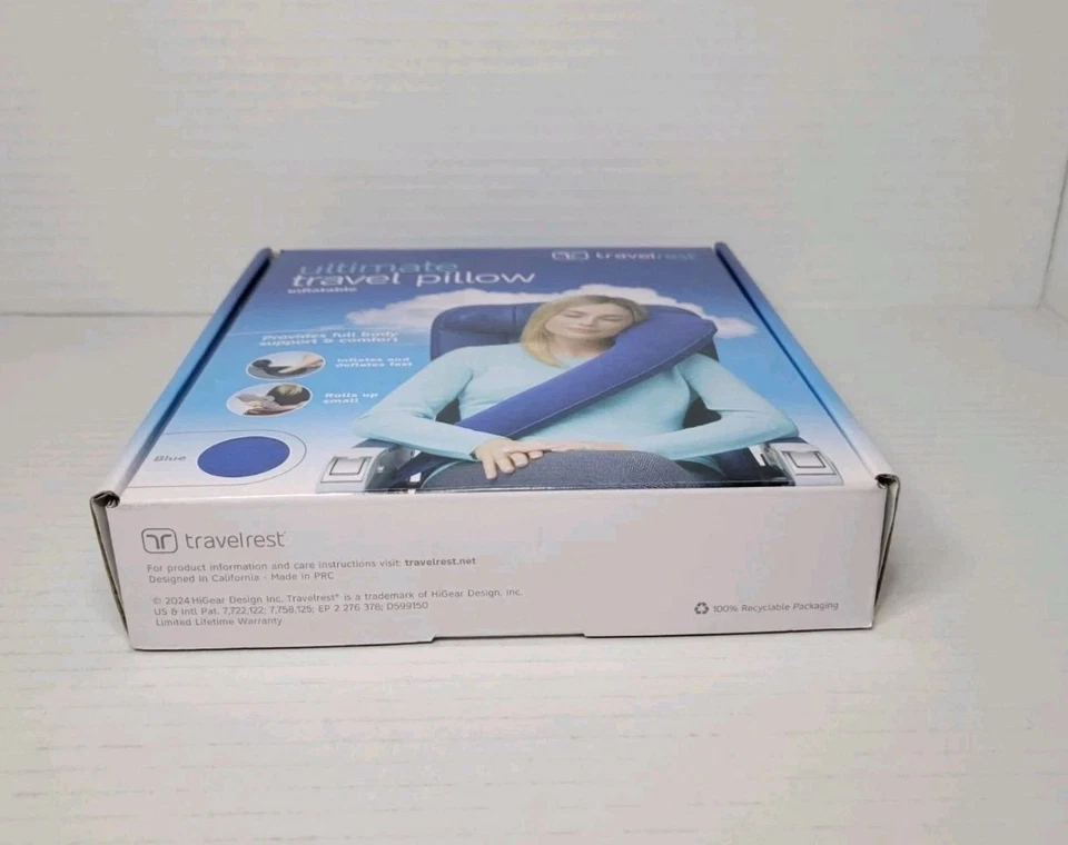 Travelrest Ultimate Inflatable Travel Pillow Neck Head Shoulder Support Blue NEW - Image 4 of 4