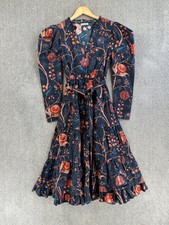 Ulla Johnson Dress Womens Size UK 4  US 0 Navy Floral Cotton Tiered Belted