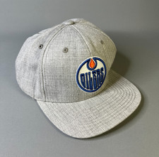 Mitchell & Ness Edmonton Oilers NHL Snapback Cap Grey Wool Blend Flat Peak Hat