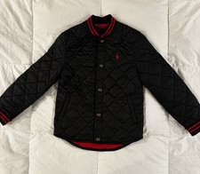 Polo Ralph Lauren Boys Quilted Baseball Jacket Black Red Lined Snap Pockets S 8