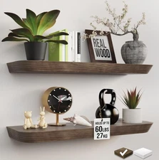 Wood Floating Shelves 24 inch (Set of 2) - Premium Wood Shelves -Wooden Float...