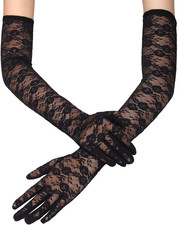 Long Lace Gloves Black Tea Party Floral Gloves Elbow Length Cocktail Opera Parti