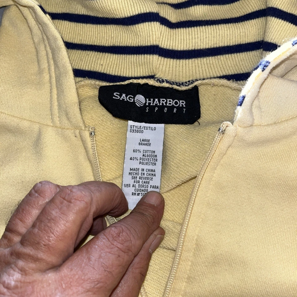 Sag Harbor Sport Women's Yellow Hoodie Sweater Full Zip Size Large Black Stripe - Image 2 of 4