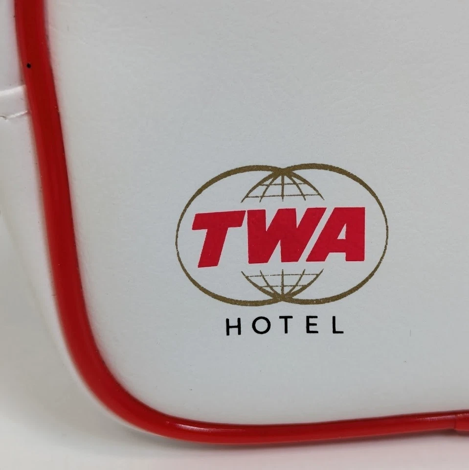 Bolsa de aseo TWA Hotel Transworld Airlines bolsa con cremallera vacía blanca NY JFK Airport Foto 2 de 4