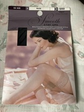 M&S SMOOTH LACE TOP HOLD UPS STAY UPS BLACK XL EX SIZE 10 DENIER MATT LEG