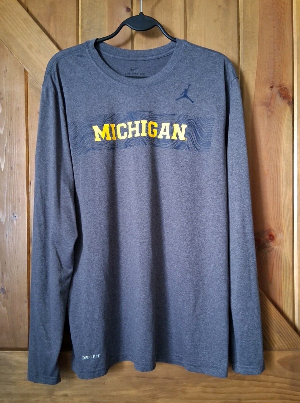 Jordan Michigan Wolverines The Nike Tee Dri-Fit Long Sleeve T-Shirt Mens L Gray