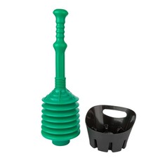 Grey Bellows Accordion Toilet Plunger with Black Storage Tray