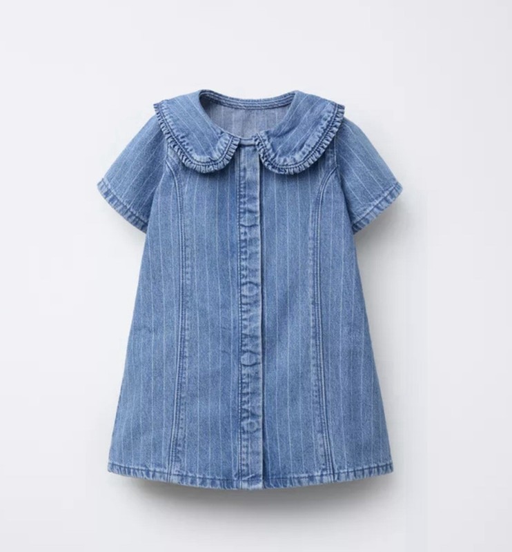 Zara Girls Striped Denim Dress 5 Years (43.3 Inches ) Blue NWT