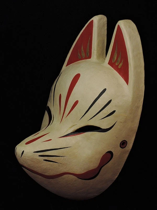 Komendo Full Face Fox Mask SUZUNE HABUTAEBARI Kitsune Hand Made Painted Japan