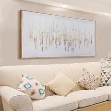 Canvas Wall Art Modern Abstract Artwork Canvas Prints White Background Golden...