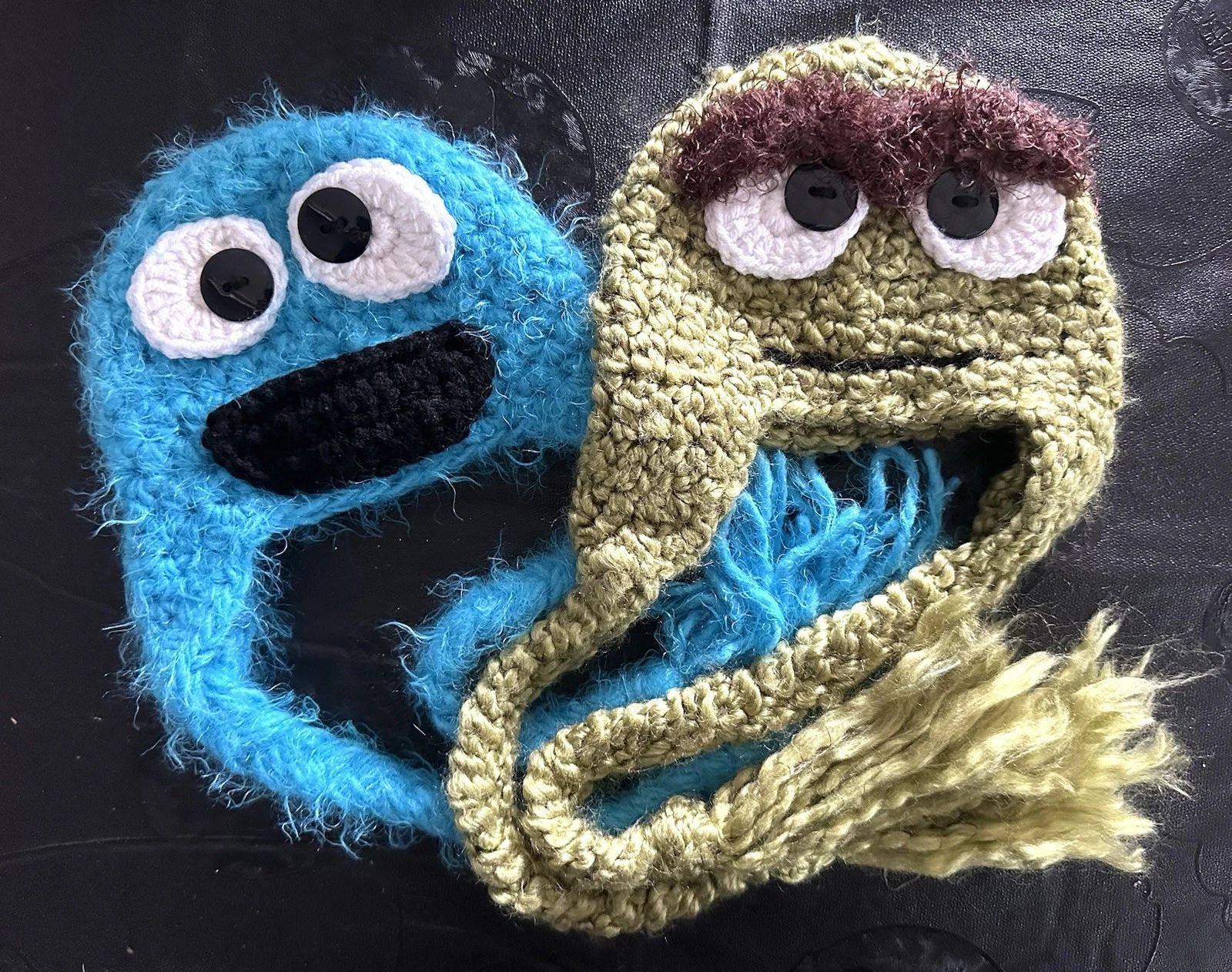 New LOT OF 2 — SESAME STREET ELMO Hand Knitted Crochet Beanie Baby Hat