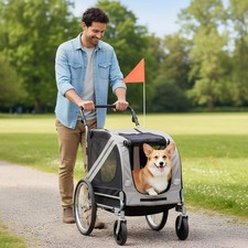 2-in-1 Large Pet Bike Trailer & Stroller for Dogs Up to 30kgs Parking Brakes