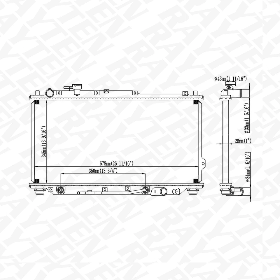 CU2269 Aluminum Core Radiator for Kia Sephia 1998 1999 2000 2001 2002 2003 2004 Foto 3 de 4