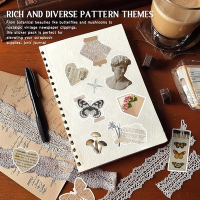 300 Stuks Vintage Washi Stickers - 6 Stijlen, 4x6 Cm, Voor Scrapbooking, Bullet Journal En DIY