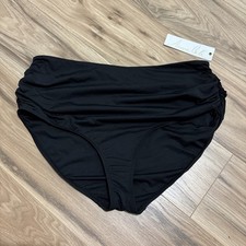 Anne Cole Size XL High Waist Swim Bikini Bottom Shirred Solid Black - NEW