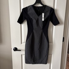 Elie Tahari Ladies Size 0, Kenley Dark Gray And Black Short Sleeve Dress New