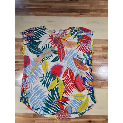 C&C California 100% Linen Tropical Leaf Print Top Large