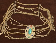 VINTAGE CHRISTAIN DIOR GOLD TONE STONE WIDE 27" BELT STUNNING  