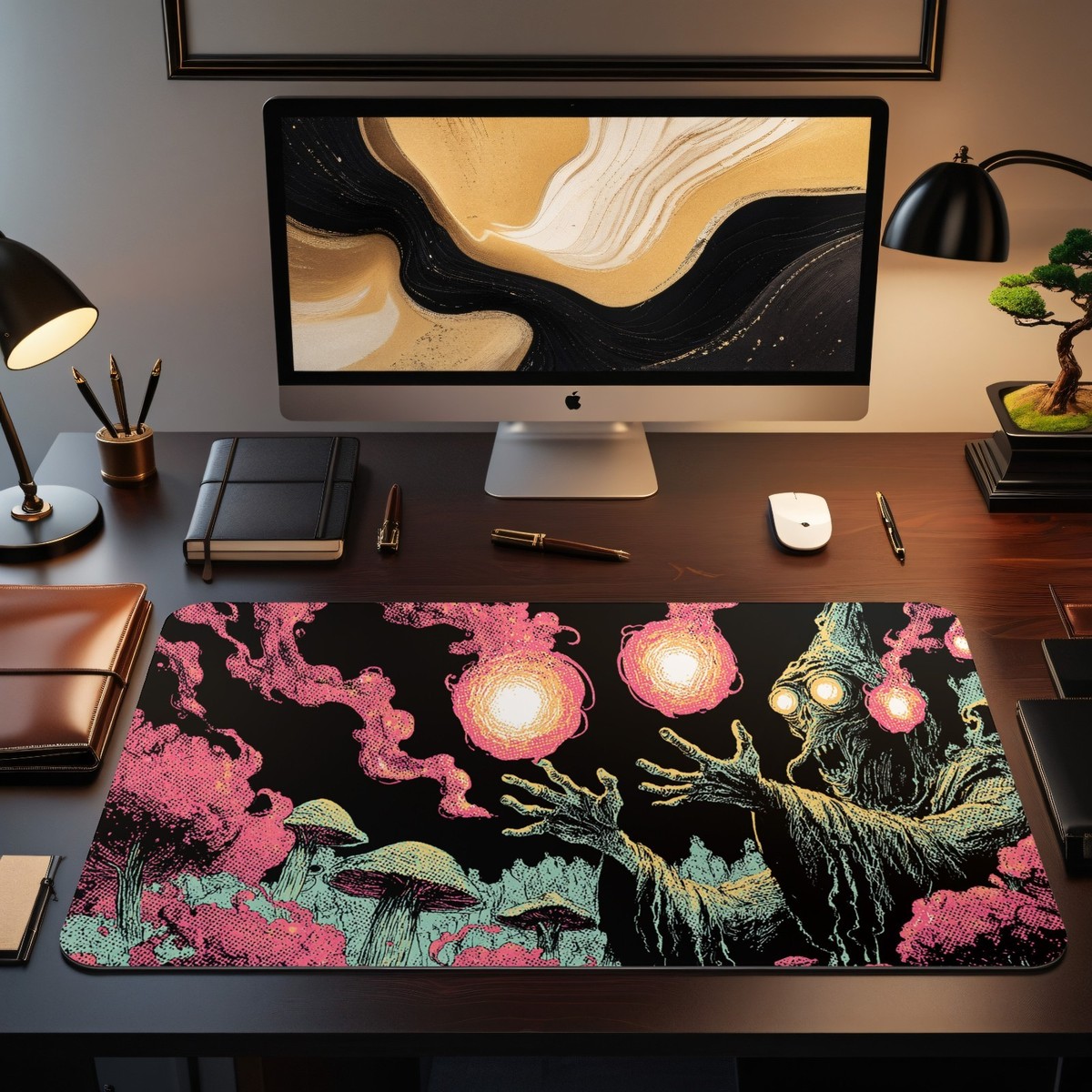 Dark Necromancer MTG Playmat Psychedelic Spellcaster Mushroom
