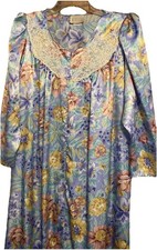 Vintage California Dynasty Long Robe SMALL House Dress Muu Muu Blue Floral