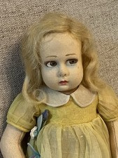 Vintage 10 1930s Lenci Felt Doll Original Blonde Wig & Yellow Dress, Italy