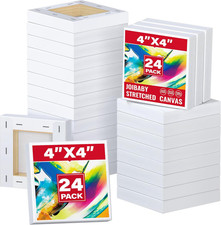 Mini Stretched Canvas Set, 24 Pack 4x4 Inch Blank Canvases for Painting