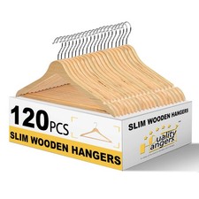 120 Quality Hangers Premium Slim Wooden Hangers - Thin Space Saving Hangers