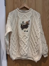 Tivoli vintage cream  Aran wool fisherman's sweater features Sheep Scene Large 