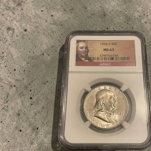 1954-S Franklin Half Dollar 50C NGC MS63 San Francisco Mint
