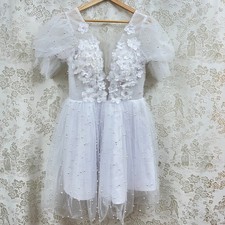 Elegant White Tulle Pearl Flower Girl Dress Pageant Formal Party Birthday 10