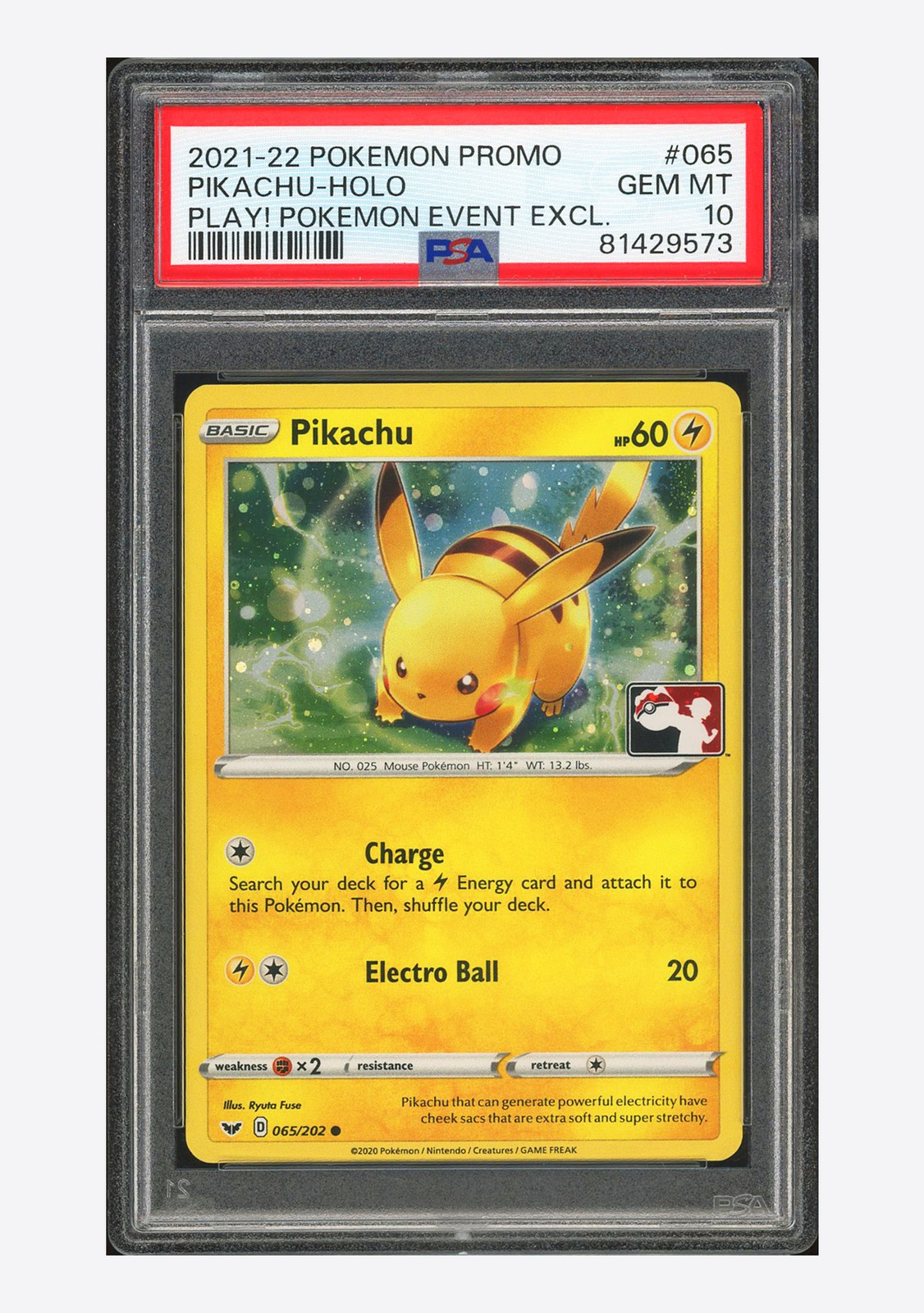 Pokemon PSA 10 Pikachu Holo 2021-22 065/202 Play! Pokemon Event Exclusive ENG