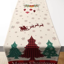  Christmas Decorations - Linen Christmas Table Runner | Xmas Tree Santa Elk Tabl
