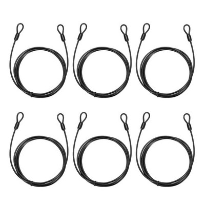 6pcs 1/8'' Dia 6.6ft Security Cable Lock Vinyl Coated Steel with Loops Black