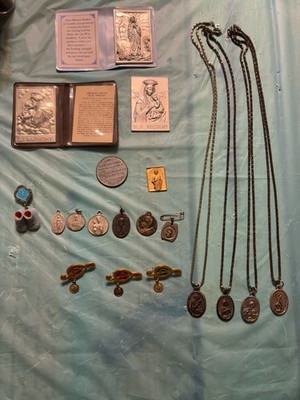 Vintage Catholic Medals Italy St Jude St Michael St Anthony OLP Necklaces & Pins
