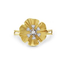Anello in oro giallo 14 carati con diamanti e fiori design floreale vintage g...