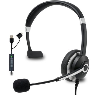Spracht USB Wired Headphones for Work, WorkIT! Single Ear Computer Headset wi...