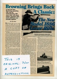 Browning Model 1886 Rifle Magazine Article (FREE SHIPPING) 1980s