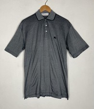 Burberrys Vintage 80s 90s Blue White Logo Button Up Polo Shirt Size Medium M