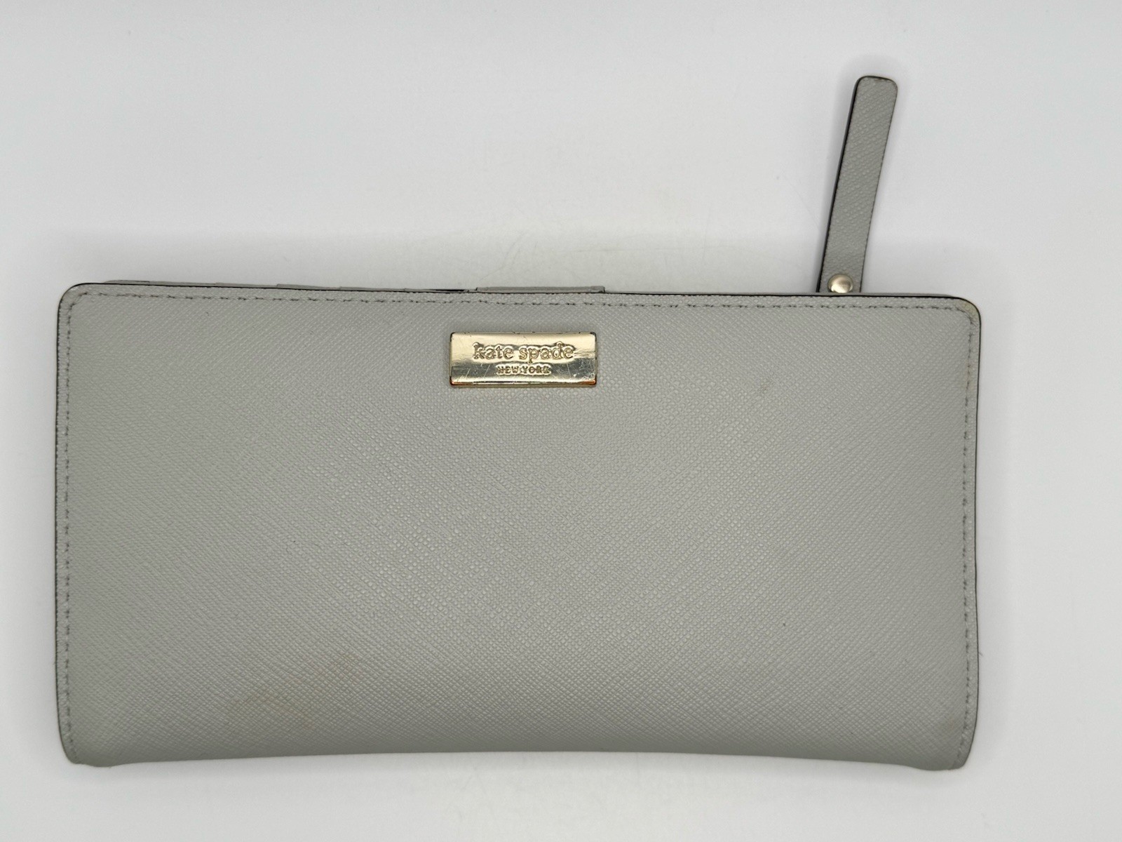 Authentic Kate Spade New York Light Gray Button Snap Wallet with Zipper Pouch