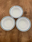 3 Vintage Anchor Hocking Fire-King 350 Bowls White w/Turquoise Teal Strip 937