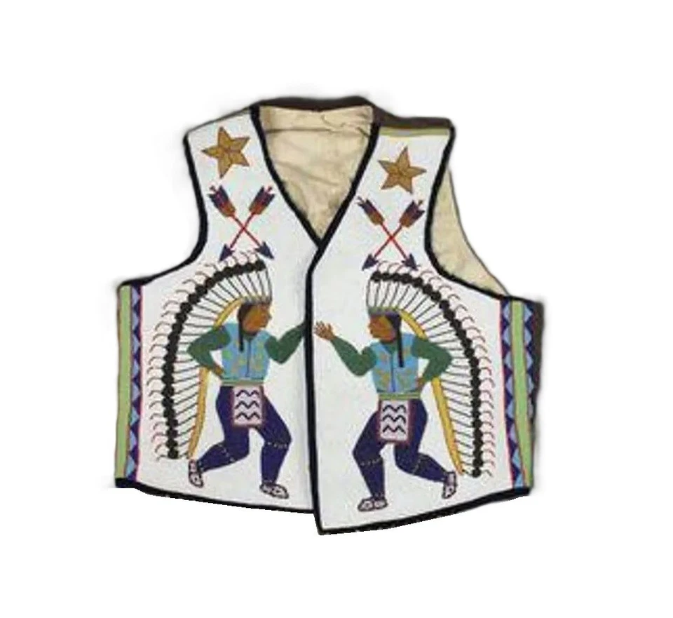 Chaleco Powwow Regalia Estilo Americano Antiguo Hecho a Mano con Cuentas Frontales BV919 Deber Pagado EE. UU. Foto 3 de 3