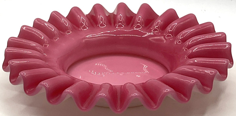 Fenton Peach Crest Pink White Cased Art Glass Flat Bottom Bowl Candle Holder
