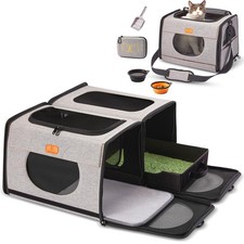 ICREATE.X Cat Travel Carrier with Litter Box, 24.0"L x 17.7"W x 11.8"H, Gray