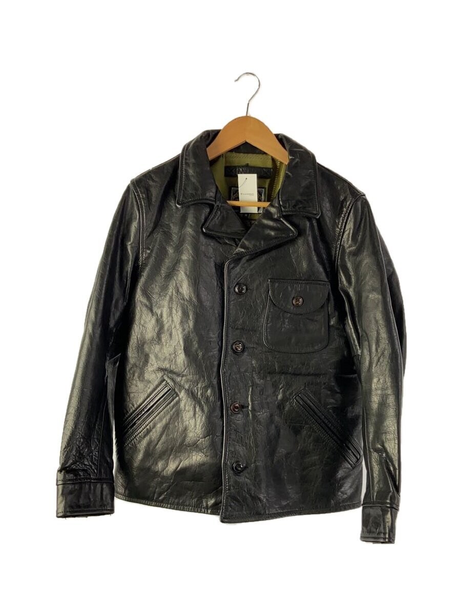 Men's Black Leather Blouson Jacket Size 38 Style 1306