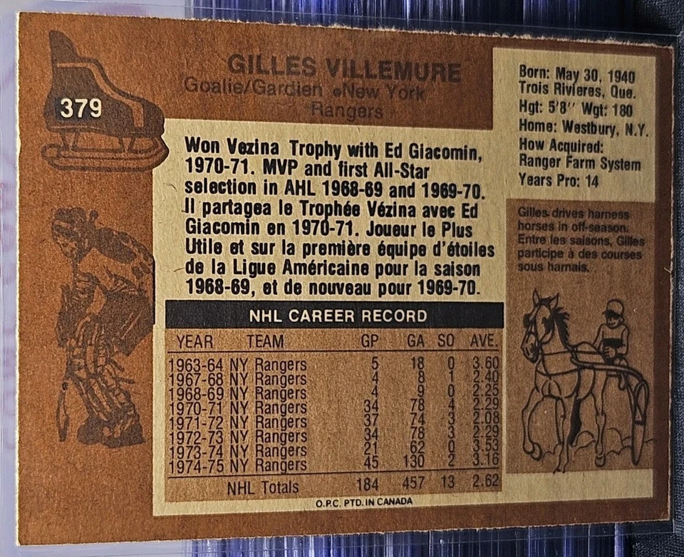 75-76 O-Pee-Chee Gilles Villemure 🚨🚨🚨 New York Rangers  - Image 2 of 2